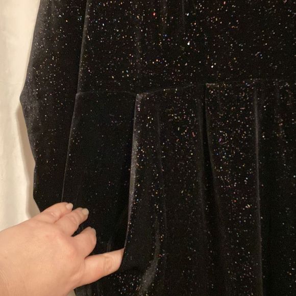 CANDIE’S Glitter Velour Romper Pockets! Stretchy Long Sleeve Party Outfit - Picture 3 of 6